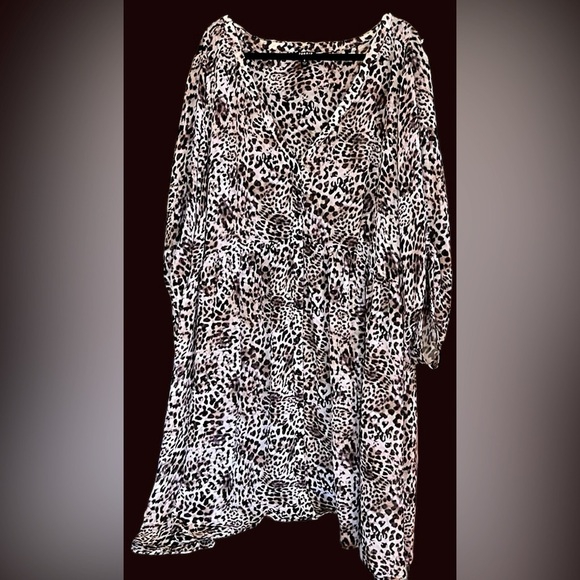 TORRID Leopard White Animal Print Mini Chiffon Sheer Shirt Dress, Size 6X, EUC. - Picture 1 of 14